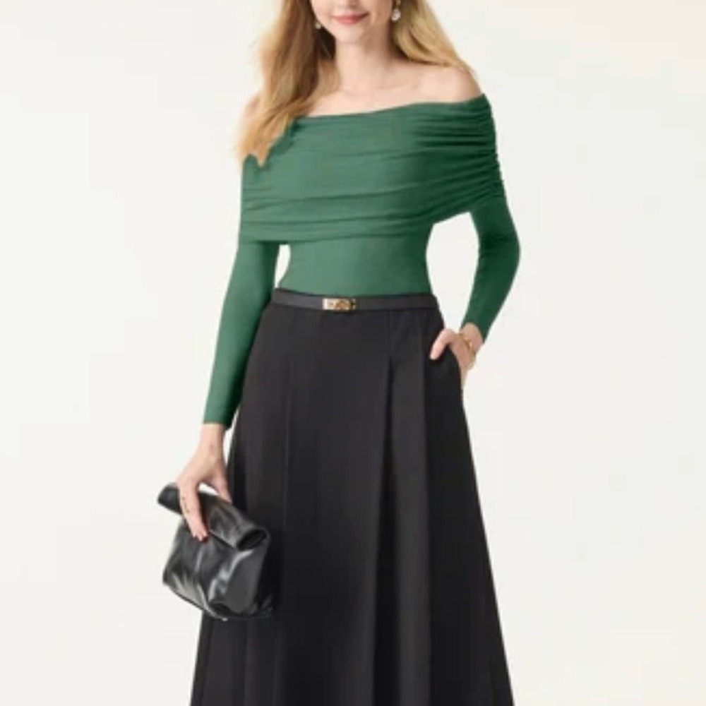 OGL Move Lyocell Wool Ruched Off-Shoulder Brami Top in Evergreen XS